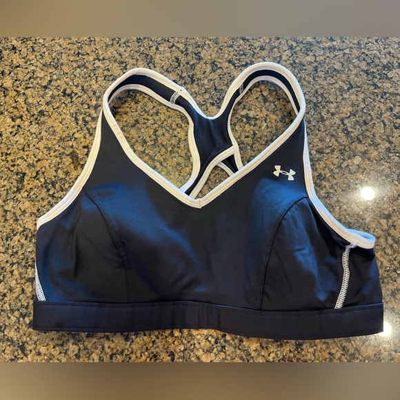 Under Armour sports bra. Black with white trim. Size Medium 34-36 - Picture 8 of 9